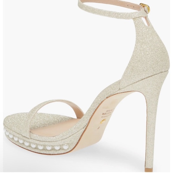🌹STUART WEITZMAN 🌹Nudistdisco Imitation Pearl Glitter Sandal Size: 8.5 - Picture 3 of 11